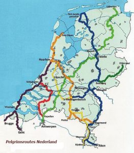 Pelgrimsroutes door Nederland. Beter bekend als de Jacobswegen.