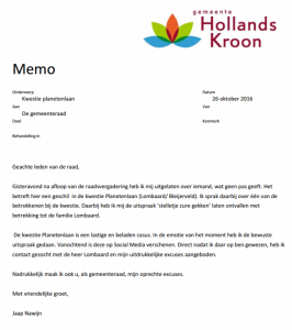 'De memo met excuses van Jaap Nawijn'