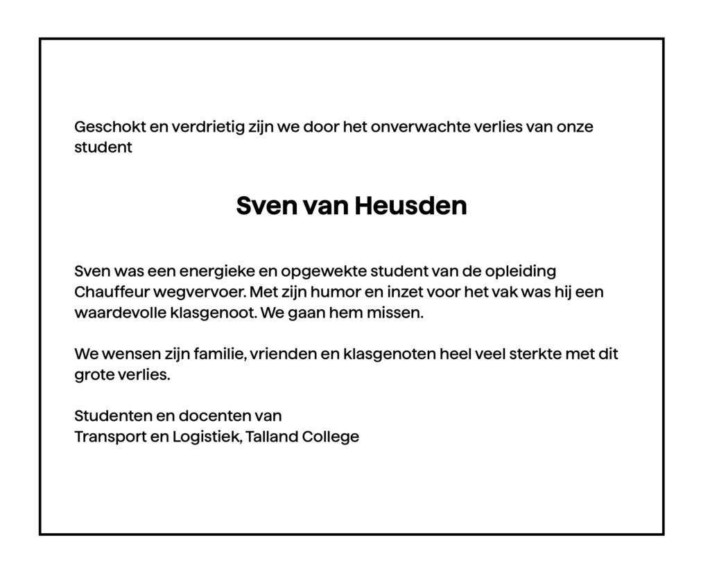 Ter nagedachtenis aan Sven van Heusden